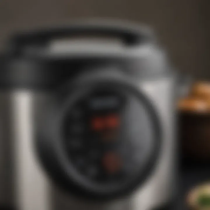 A close-up view of a sleek ten-quart electric pressure cooker showcasing its control panel.