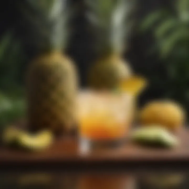 A vibrant cocktail showcasing tequila and pineapple with a tropical backdrop