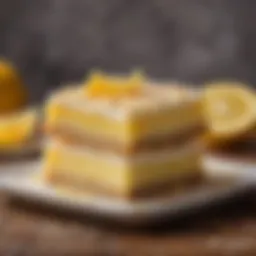A vibrant slice of lemon bar showcasing a golden crust and creamy lemon filling.