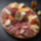 An elegantly arranged charcuterie board showcasing a variety of cured meats and artisanal cheeses.