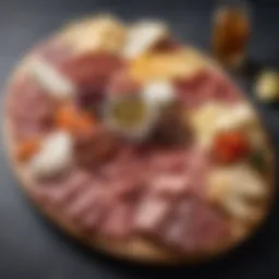 An elegantly arranged charcuterie board showcasing a variety of cured meats and artisanal cheeses.