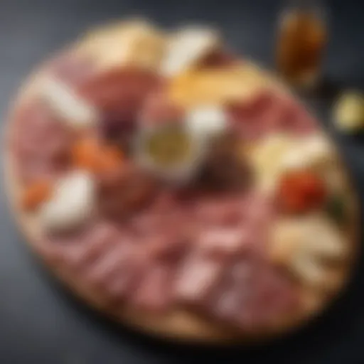 An elegantly arranged charcuterie board showcasing a variety of cured meats and artisanal cheeses.