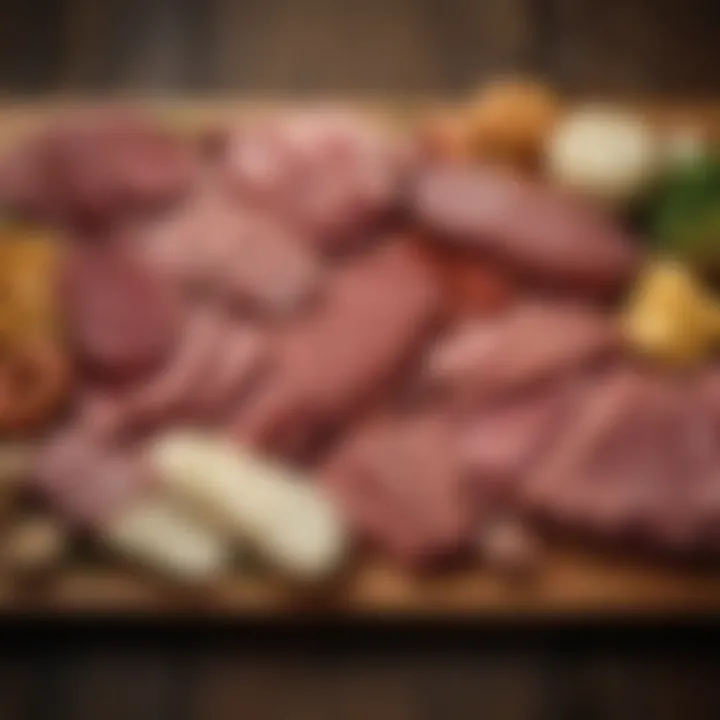 A selection of regional meats displayed on a rustic wooden platter, highlighting diverse culinary traditions.