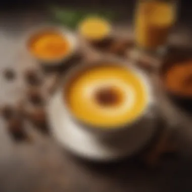 Turmeric latte with spices on a table