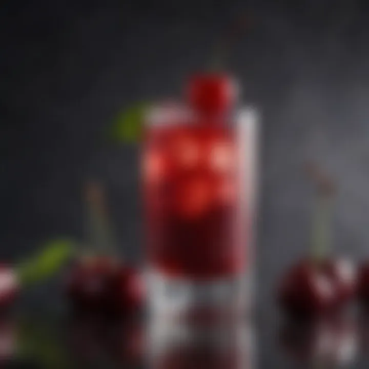 A vibrant cocktail made with cherry rum garnished with fresh cherries