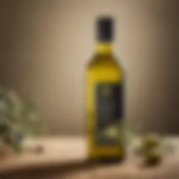 A bottle of premium drinking olive oil with a vibrant green hue