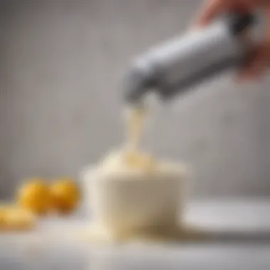 A close-up of a hand mixer in action, delicately whipping cream