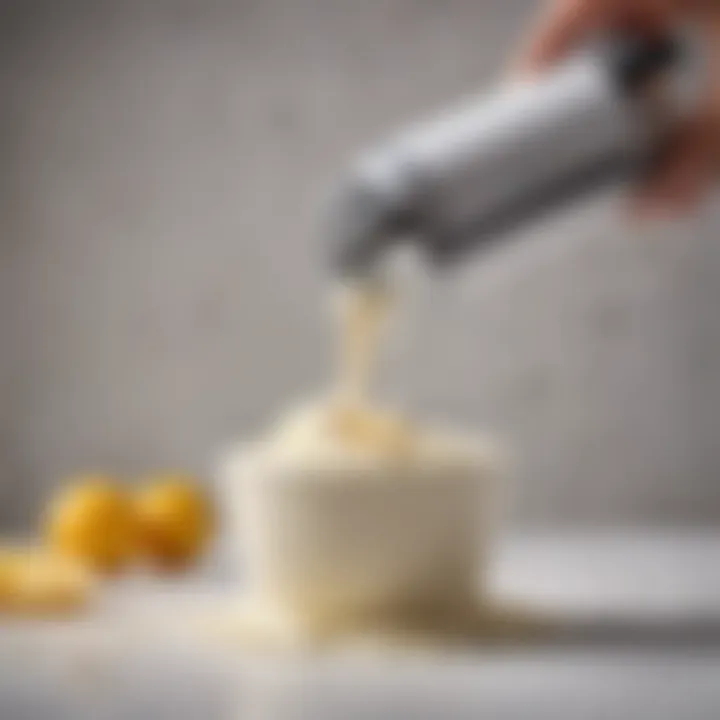 A close-up of a hand mixer in action, delicately whipping cream