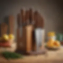 An elegant wooden knife block showcasing various knife types