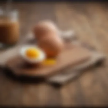 Nutritional breakdown of eggs on a wooden table