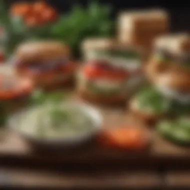 Elegant Display of Sandwich Spreads An elegant display of sandwich spreads accompanied by fresh herbs and bread