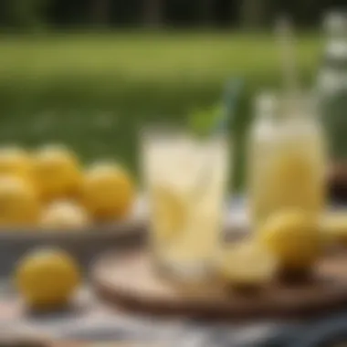 Lemonade at a Summer Picnic A vibrant summer picnic scene featuring lemonade and snacks