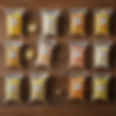 A Variety of Lemonade Mixes Various lemonade mix packets displayed on a wooden table