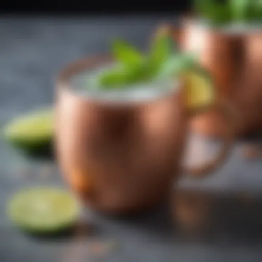 A close-up of a Moscow Mule cocktail garnished with fresh mint and lime