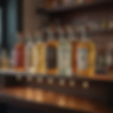 An elegant display of various tequila bottles arranged on a bar shelf