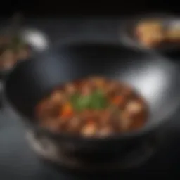 A beautifully seasoned carbon steel wok showcasing its sleek design