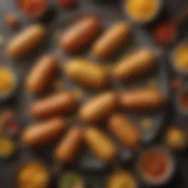 A Feast for the Eyes: Diverse Corn Dog Creations A variety of corn dog styles displayed on a vibrant platter.