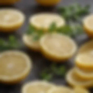 Close-up of lemon zest and herbs ready for seasoning