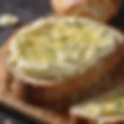 A close-up view of garlic butter spread on fresh bread