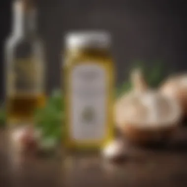 Garlic Crunch Oil: A Flavorful Infusion A bottle of garlic crunch oil with herbs in the background