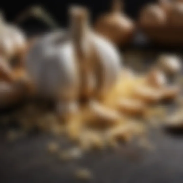 Fresh garlic cloves surrounded by aromatic ingredients