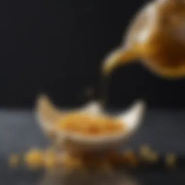 An artistic display of garlic crunch oil used in a gourmet dish