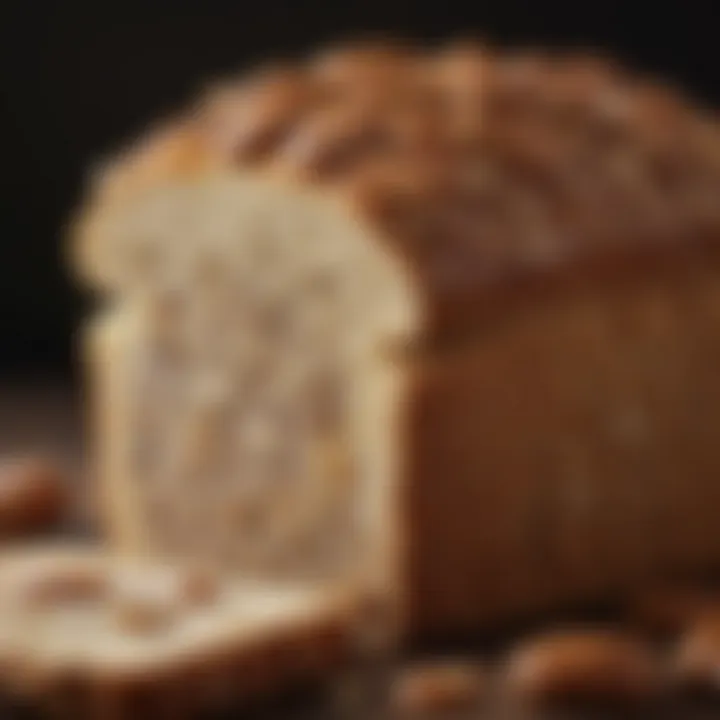 Freshly baked nut bread sliced to showcase its texture.