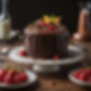 Beautifully decorated chocolate cake on a table.