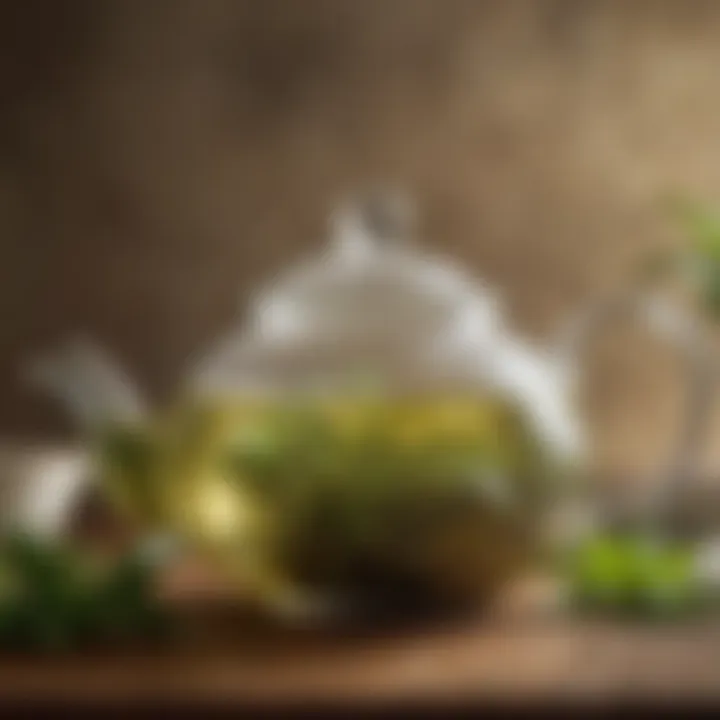 Delicate green tea leaves steeping in a traditional teapot