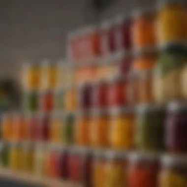 Bottled fruits and vegetables ready for canning