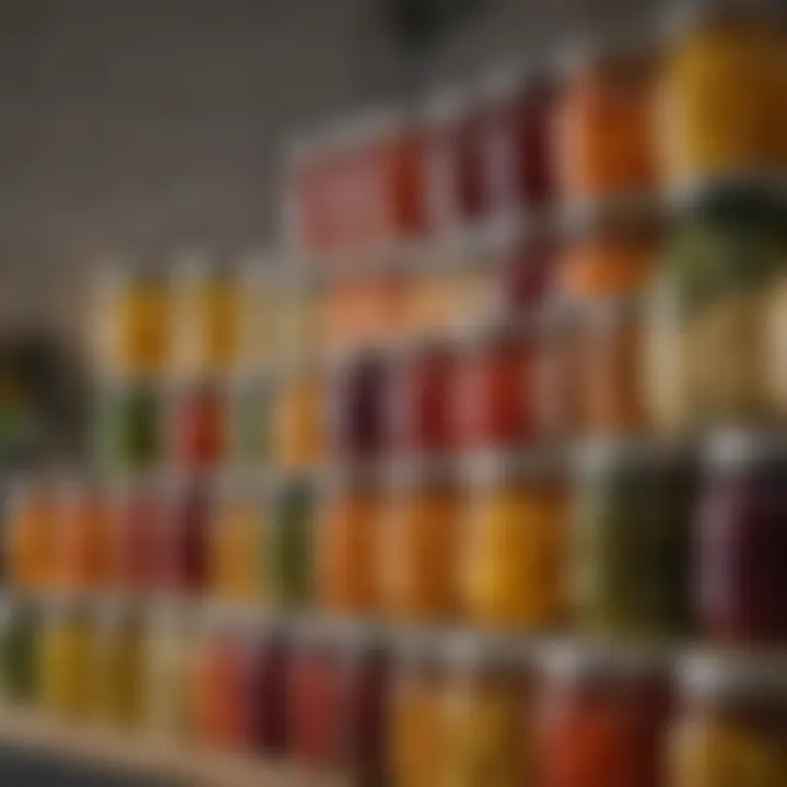 Bottled fruits and vegetables ready for canning