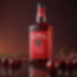 A close-up view of Jim Beam Cherry Whiskey showcasing its vibrant color and rich texture