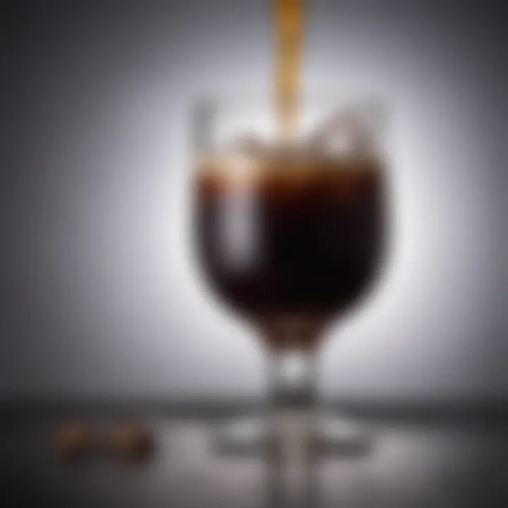 Rich coffee liqueur in a glass, highlighting its dark color