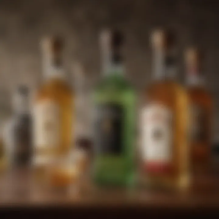 Artistic representation of tequila and vodka bottles with a backdrop of cultural elements