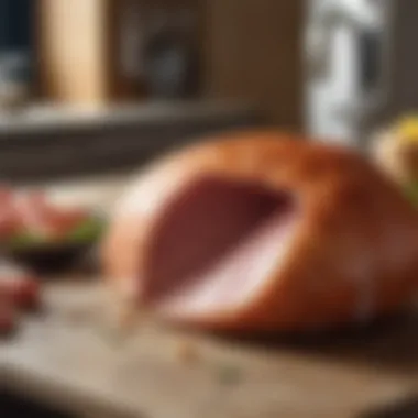 Ham Preservation in Contemporary Culinary Practices Close-up of a ham bag in use in a modern kitchen