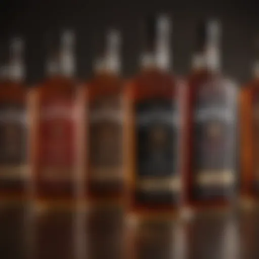 A selection of high-end bourbon bottles showcasing their labels and colors.