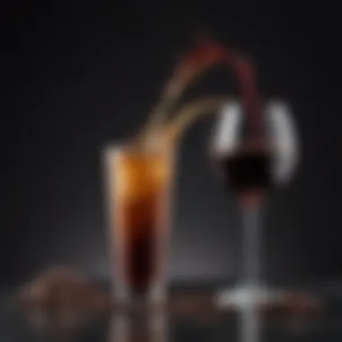 Artistic display of coffee-infused wine and wine-flavored coffee