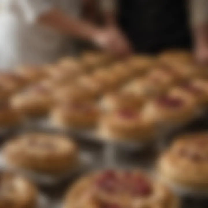 A creative display of pie-inspired cakes arranged for a culinary event.