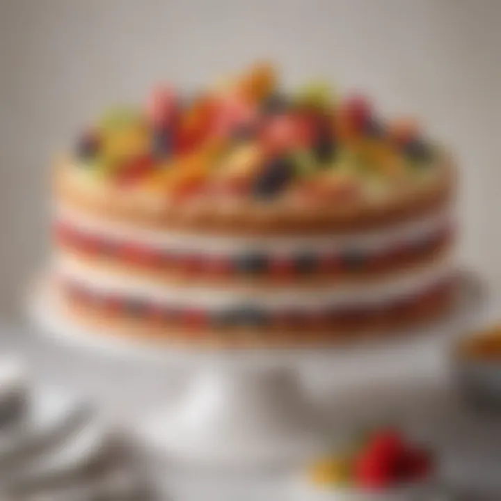 A beautifully layered cake showcasing seasonal fruits and pie elements.