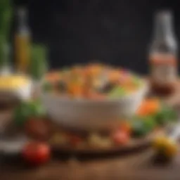 A vibrant bowl of classic mac salad featuring colorful vegetables.