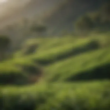 Tea plants in a lush landscape highlighting the concept of terroir