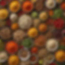 A vibrant display of whole food ingredients for curry, including spices and vegetables.