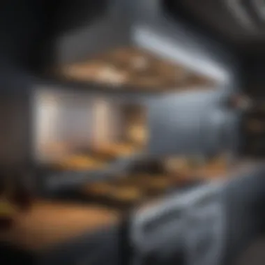 Various types of overhead oven ranges displayed