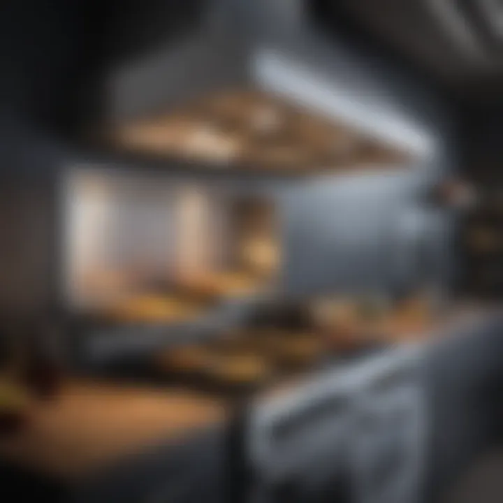 Various types of overhead oven ranges displayed