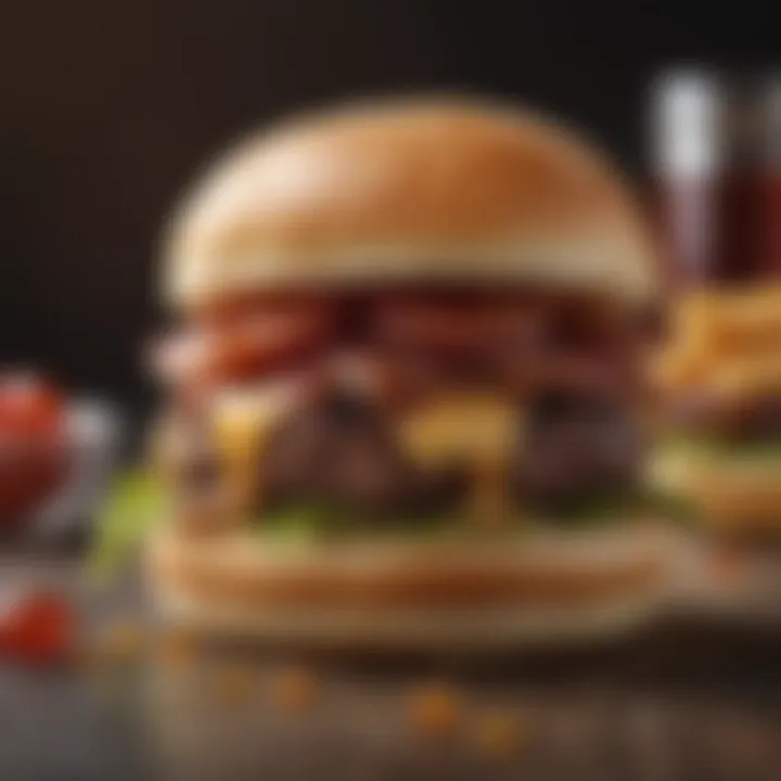A gourmet burger topped with bacon jelly