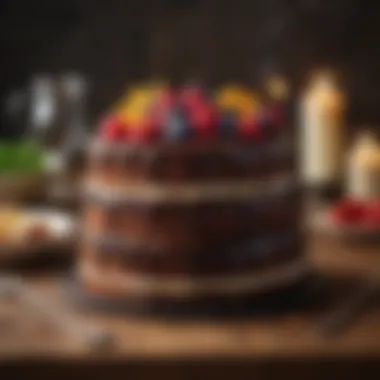 Beautifully Decorated Cake A beautifully decorated Brooklyn Blackout Cake on a rustic wooden table