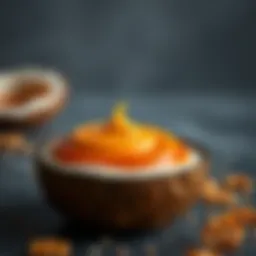 A rich caramel swirl on top of creamy coconut milk