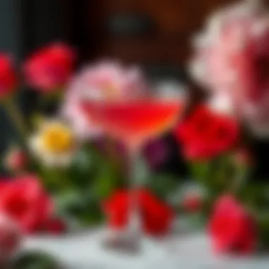 Aesthetic Appeal: The Rose Martini's Floral Touch Artistic presentation of a rose martini with a floral backdrop
