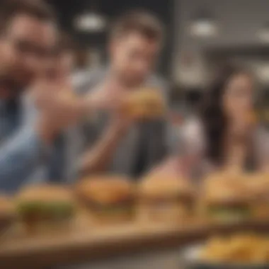 A diverse group of consumers enjoying Sams Club hamburgers at a gathering, reflecting its appeal.