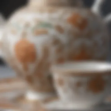 Details Matter: The Artistry of Teapot Design Close-up of intricate patterns on a fine china teapot and cup set.